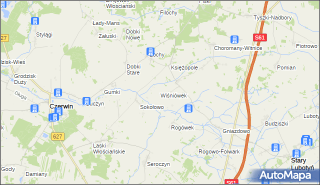 mapa Wiśniówek gmina Czerwin, Wiśniówek gmina Czerwin na mapie Targeo