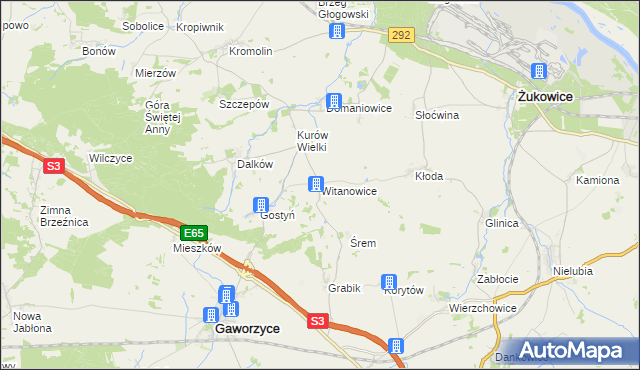 mapa Witanowice gmina Gaworzyce, Witanowice gmina Gaworzyce na mapie Targeo
