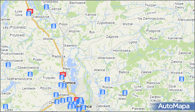 mapa Witanowice gmina Tomice, Witanowice gmina Tomice na mapie Targeo