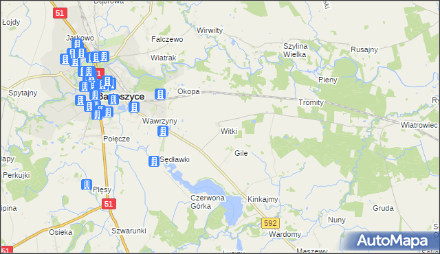 mapa Witki gmina Bartoszyce, Witki gmina Bartoszyce na mapie Targeo