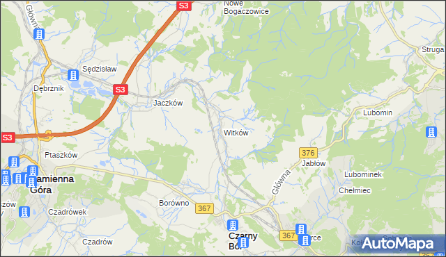 mapa Witków gmina Czarny Bór, Witków gmina Czarny Bór na mapie Targeo