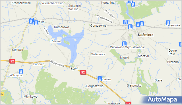 mapa Witkowice gmina Kaźmierz, Witkowice gmina Kaźmierz na mapie Targeo