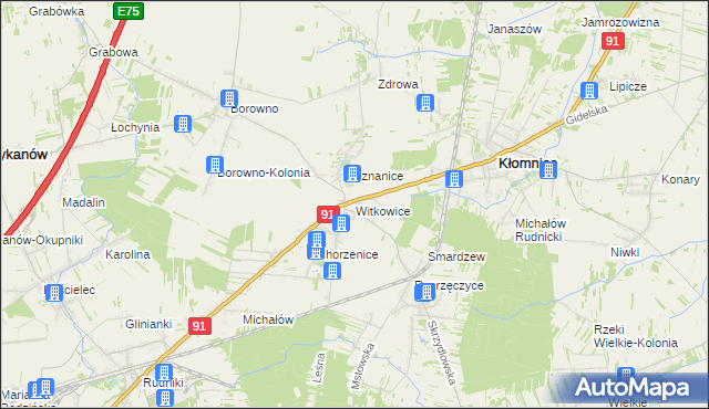 mapa Witkowice gmina Kłomnice, Witkowice gmina Kłomnice na mapie Targeo