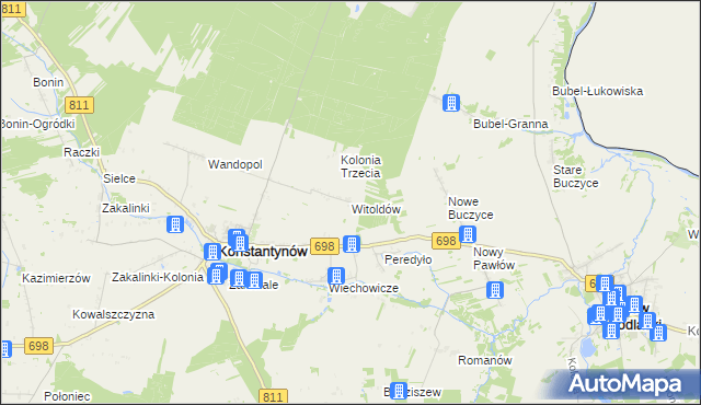mapa Witoldów gmina Konstantynów, Witoldów gmina Konstantynów na mapie Targeo