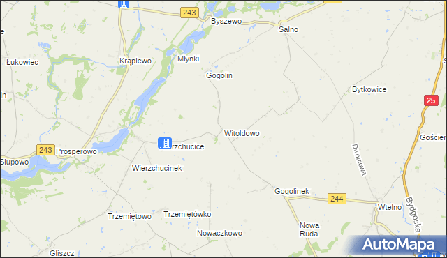 mapa Witoldowo gmina Koronowo, Witoldowo gmina Koronowo na mapie Targeo