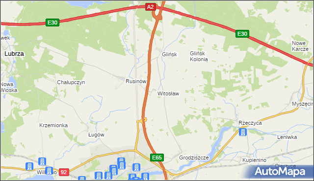 mapa Witosław gmina Świebodzin, Witosław gmina Świebodzin na mapie Targeo