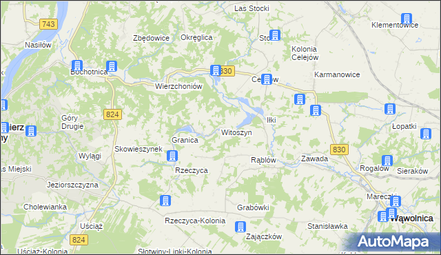 mapa Witoszyn gmina Kazimierz Dolny, Witoszyn gmina Kazimierz Dolny na mapie Targeo