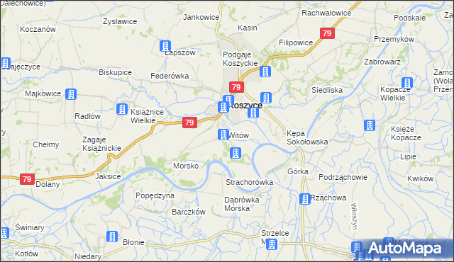 mapa Witów gmina Koszyce, Witów gmina Koszyce na mapie Targeo