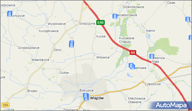 mapa Witowice gmina Wiązów, Witowice gmina Wiązów na mapie Targeo