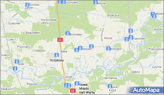 mapa Witowo gmina Krzykosy, Witowo gmina Krzykosy na mapie Targeo