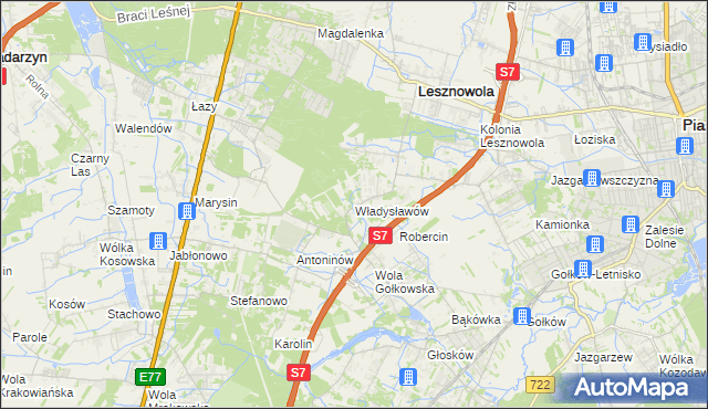 mapa Władysławów gmina Lesznowola, Władysławów gmina Lesznowola na mapie Targeo