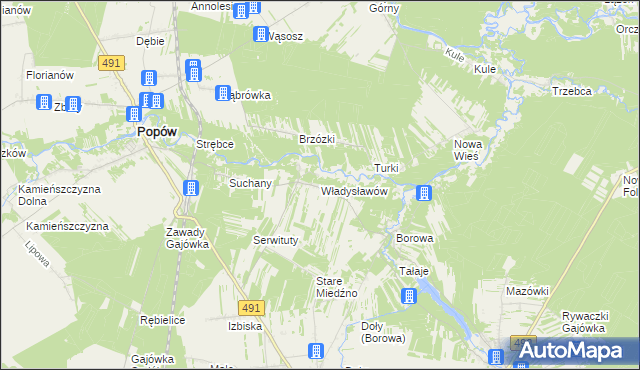 mapa Władysławów gmina Miedźno, Władysławów gmina Miedźno na mapie Targeo