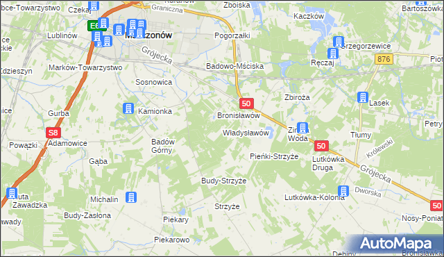 mapa Władysławów gmina Mszczonów, Władysławów gmina Mszczonów na mapie Targeo