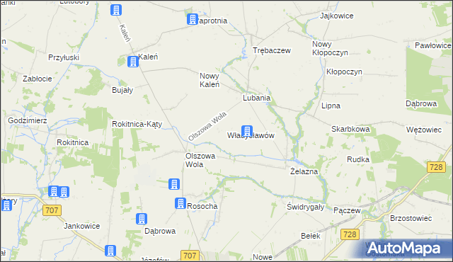 mapa Władysławów gmina Sadkowice, Władysławów gmina Sadkowice na mapie Targeo