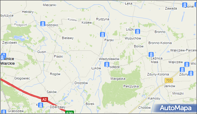 mapa Władysławów gmina Świnice Warckie, Władysławów gmina Świnice Warckie na mapie Targeo