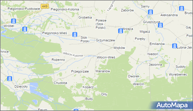 mapa Włocin-Wieś, Włocin-Wieś na mapie Targeo