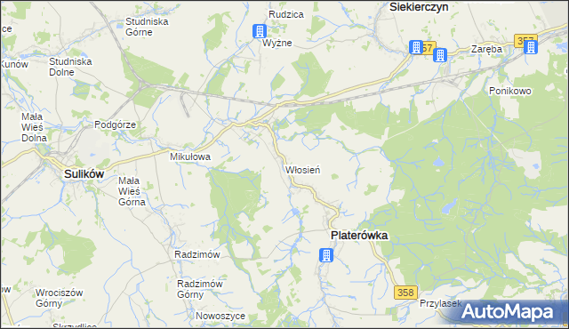 mapa Włosień, Włosień na mapie Targeo