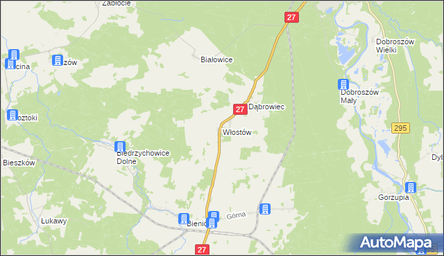 mapa Włostów gmina Żary, Włostów gmina Żary na mapie Targeo