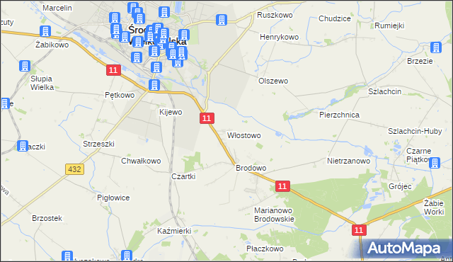 mapa Włostowo gmina Środa Wielkopolska, Włostowo gmina Środa Wielkopolska na mapie Targeo