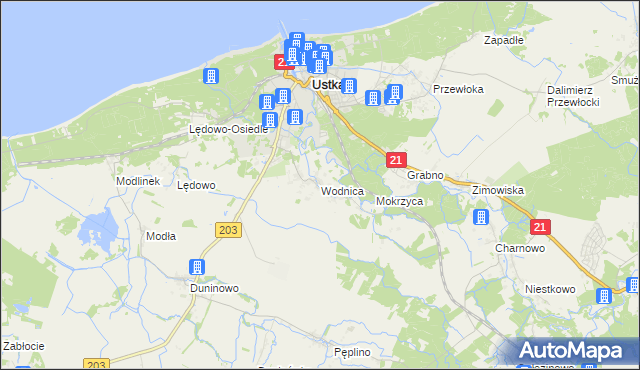 mapa Wodnica gmina Ustka, Wodnica gmina Ustka na mapie Targeo