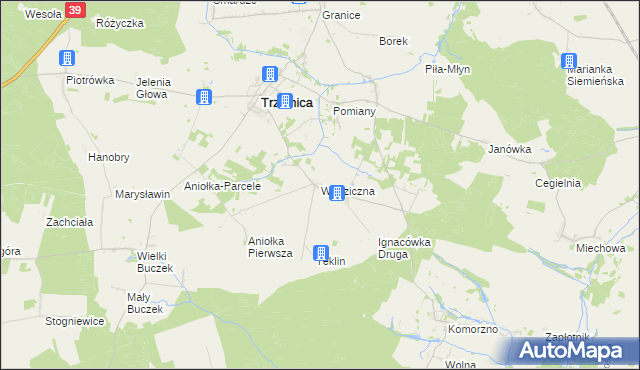 mapa Wodziczna gmina Trzcinica, Wodziczna gmina Trzcinica na mapie Targeo