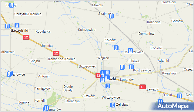mapa Wójcice gmina Błaszki, Wójcice gmina Błaszki na mapie Targeo