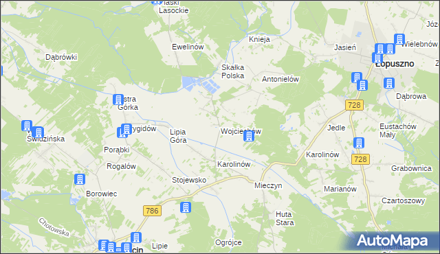 mapa Wojciechów gmina Krasocin, Wojciechów gmina Krasocin na mapie Targeo