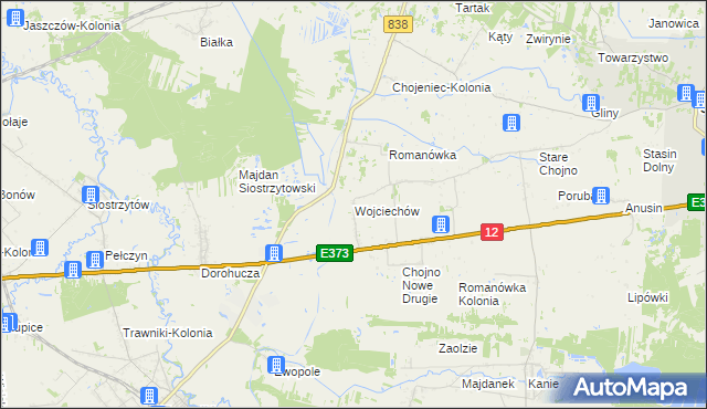 mapa Wojciechów gmina Siedliszcze, Wojciechów gmina Siedliszcze na mapie Targeo