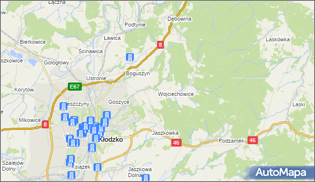 mapa Wojciechowice gmina Kłodzko, Wojciechowice gmina Kłodzko na mapie Targeo