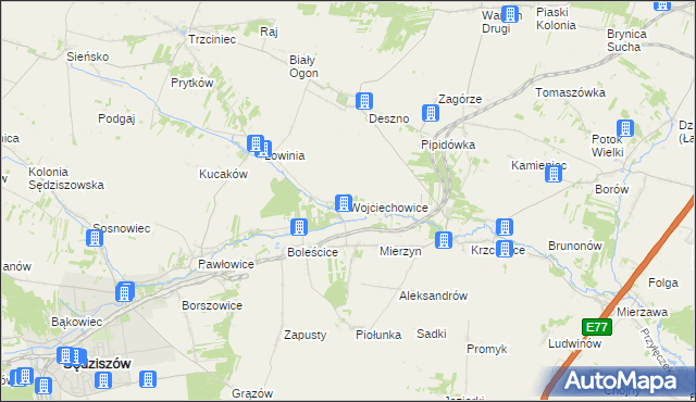 mapa Wojciechowice gmina Sędziszów, Wojciechowice gmina Sędziszów na mapie Targeo