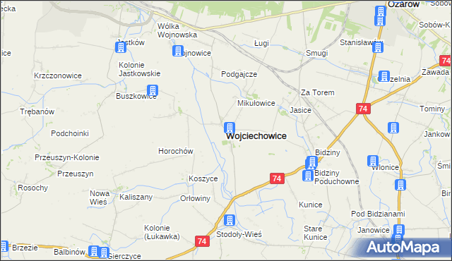 mapa Wojciechowice powiat opatowski, Wojciechowice powiat opatowski na mapie Targeo