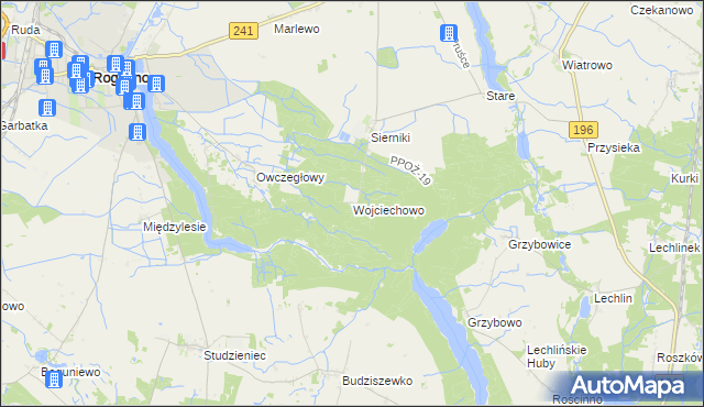 mapa Wojciechowo gmina Rogoźno, Wojciechowo gmina Rogoźno na mapie Targeo