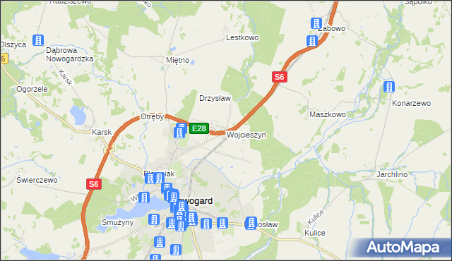 mapa Wojcieszyn gmina Nowogard, Wojcieszyn gmina Nowogard na mapie Targeo
