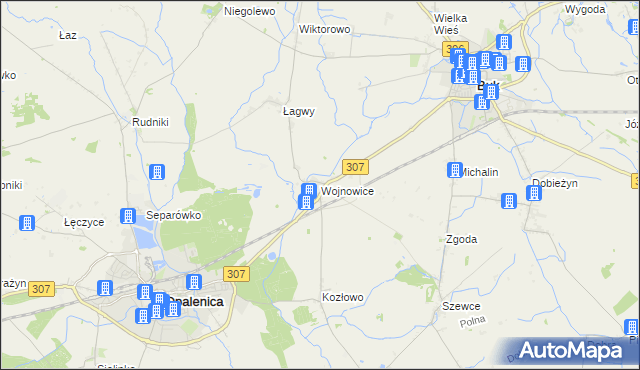 mapa Wojnowice gmina Opalenica, Wojnowice gmina Opalenica na mapie Targeo