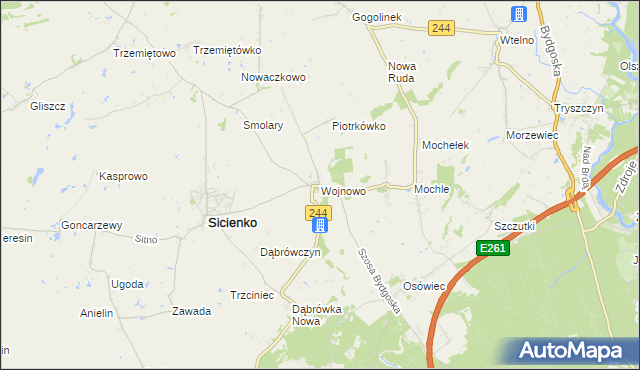 mapa Wojnowo gmina Sicienko, Wojnowo gmina Sicienko na mapie Targeo