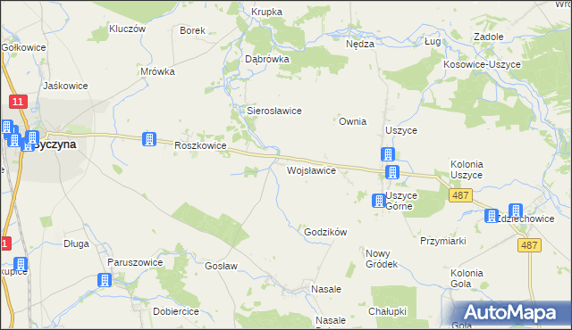 mapa Wojsławice gmina Byczyna, Wojsławice gmina Byczyna na mapie Targeo
