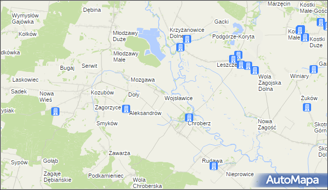 mapa Wojsławice gmina Złota, Wojsławice gmina Złota na mapie Targeo