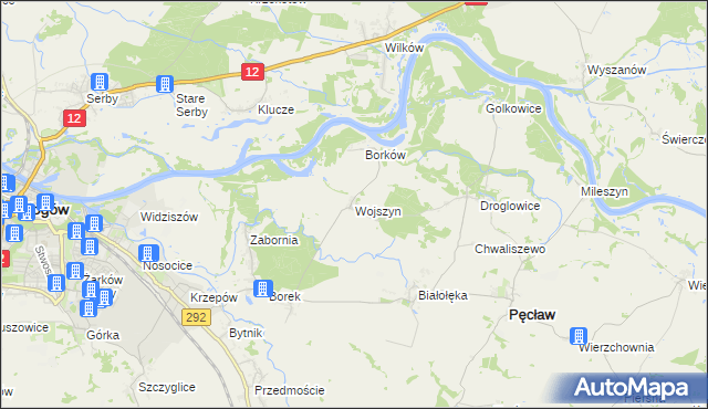 mapa Wojszyn gmina Pęcław, Wojszyn gmina Pęcław na mapie Targeo