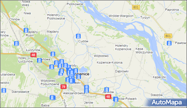 mapa Wójtostwo gmina Kozienice, Wójtostwo gmina Kozienice na mapie Targeo