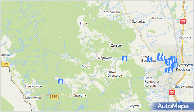 mapa Wójtowice gmina Bystrzyca Kłodzka, Wójtowice gmina Bystrzyca Kłodzka na mapie Targeo