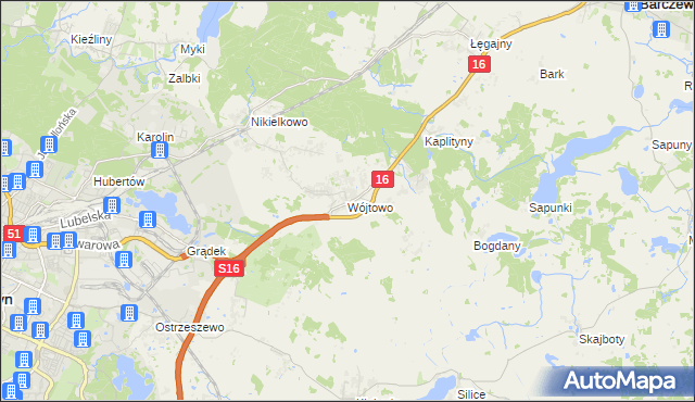 mapa Wójtowo gmina Barczewo, Wójtowo gmina Barczewo na mapie Targeo