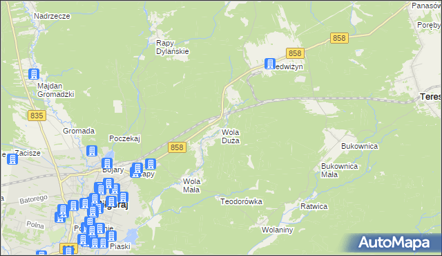 mapa Wola Duża gmina Biłgoraj, Wola Duża gmina Biłgoraj na mapie Targeo