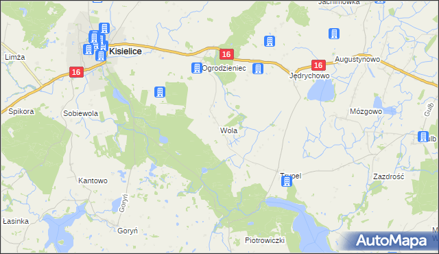 mapa Wola gmina Kisielice, Wola gmina Kisielice na mapie Targeo