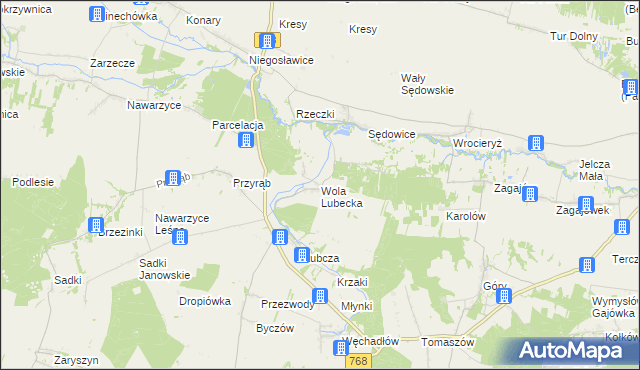 mapa Wola Lubecka gmina Wodzisław, Wola Lubecka gmina Wodzisław na mapie Targeo