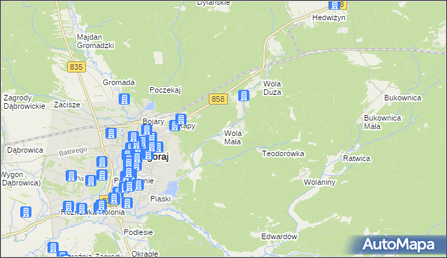 mapa Wola Mała gmina Biłgoraj, Wola Mała gmina Biłgoraj na mapie Targeo