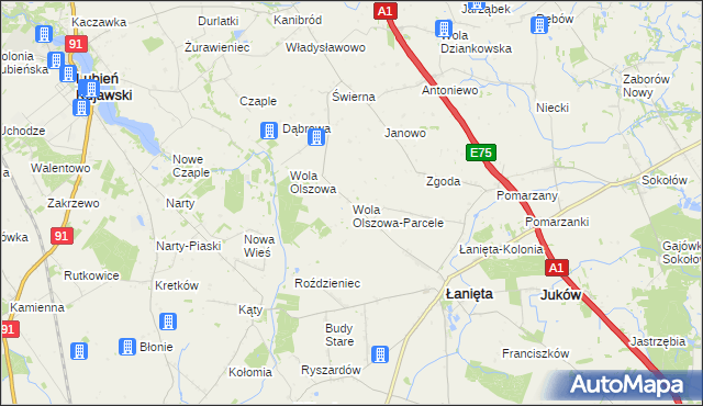 mapa Wola Olszowa-Parcele, Wola Olszowa-Parcele na mapie Targeo