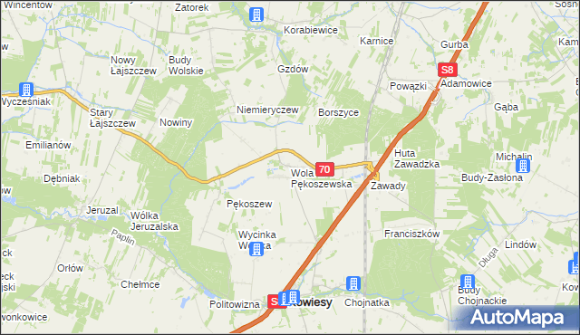 mapa Wola Pękoszewska, Wola Pękoszewska na mapie Targeo