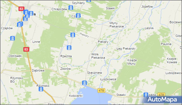 mapa Wola Piekarska, Wola Piekarska na mapie Targeo