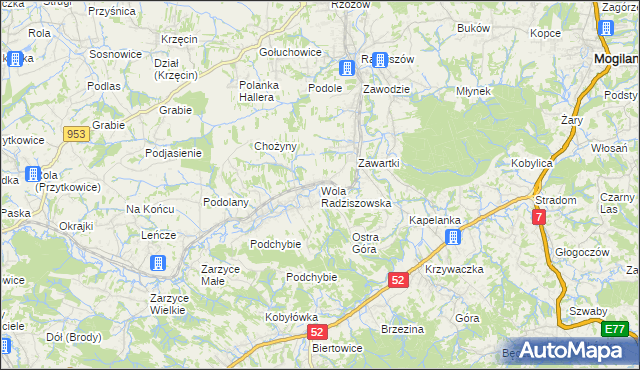 mapa Wola Radziszowska, Wola Radziszowska na mapie Targeo