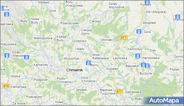 mapa Wola Rafałowska gmina Chmielnik, Wola Rafałowska gmina Chmielnik na mapie Targeo